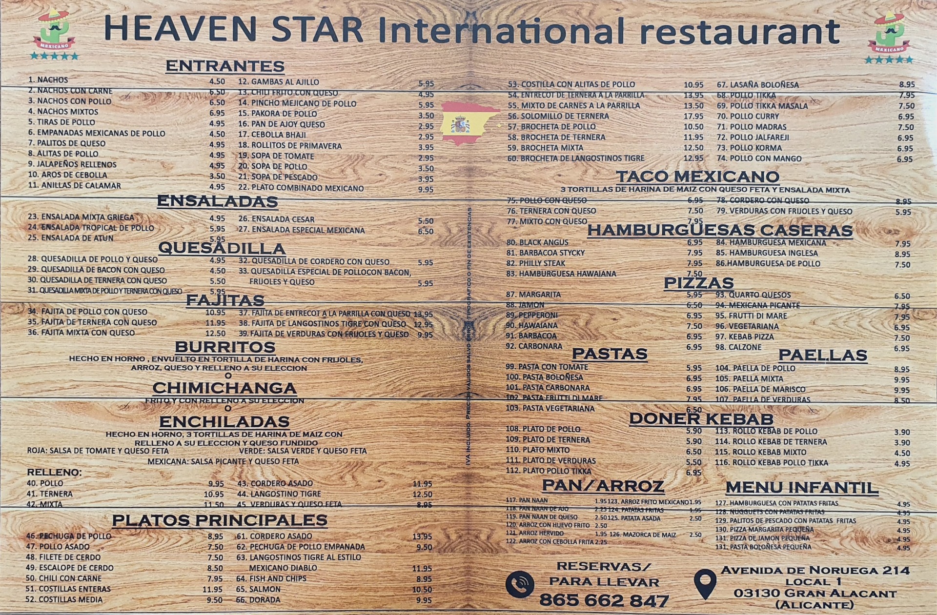 MENÚ HEAVEN STAR ESP.