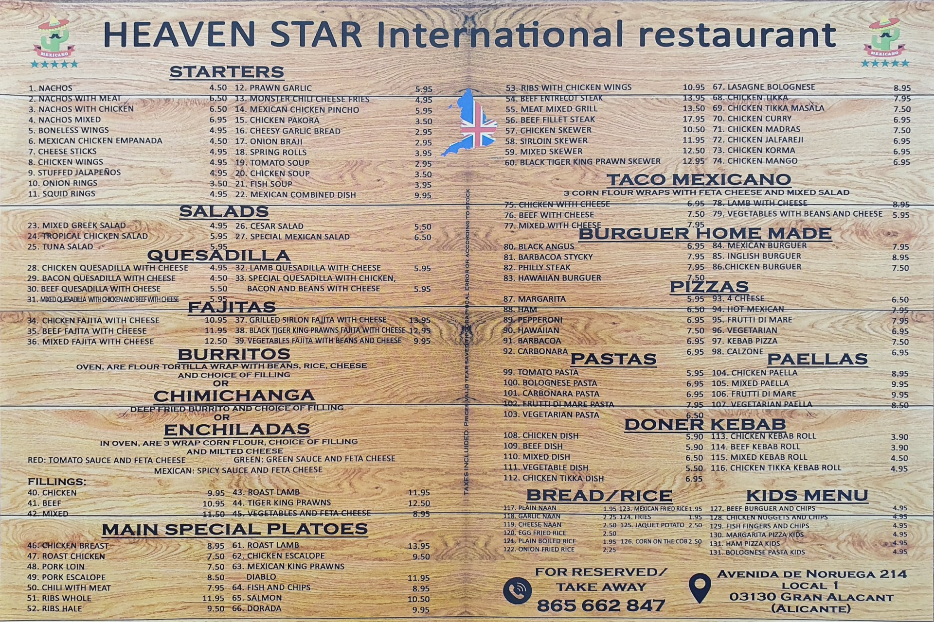 MENÚ HEAVEN STAR GB